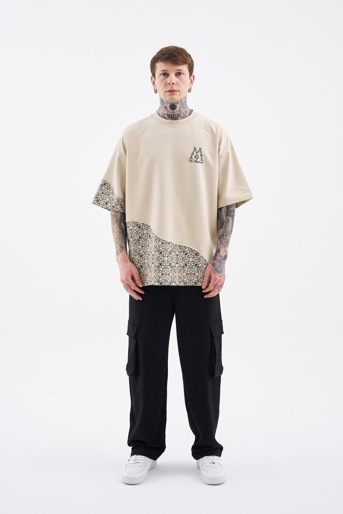 Machinist-Men's Ethnic Pieces Oversize Soft Beige T-Shirt 7