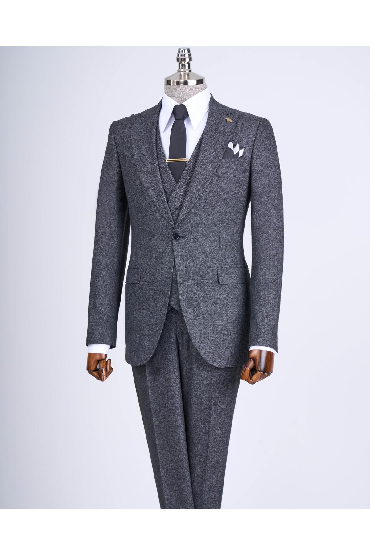 TerziAdemAltun Italian Style Slim Fit Men Jacket Vest Pants Suit Black T9122