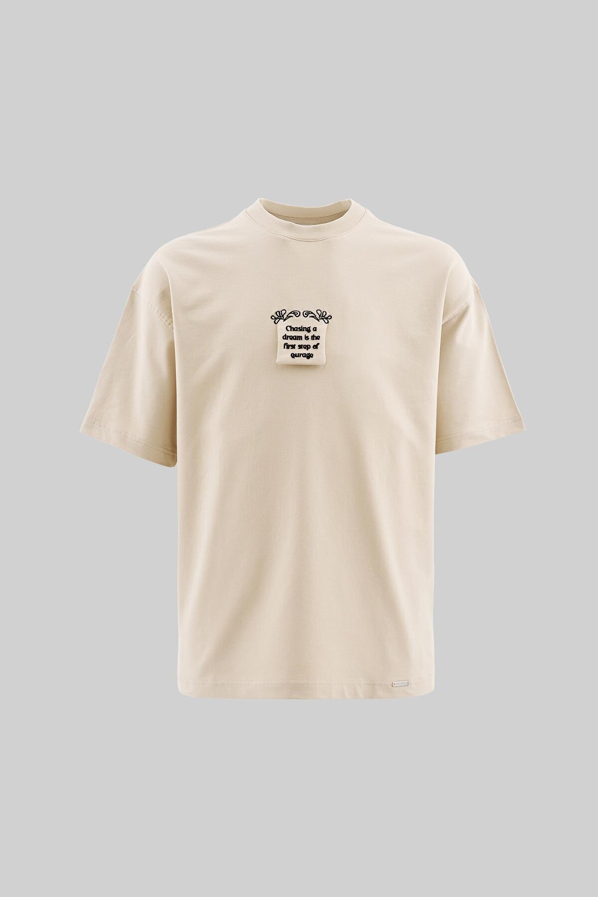 Machinist-Men's Flock Printed Oversize Soft Beige T-Shirt 2