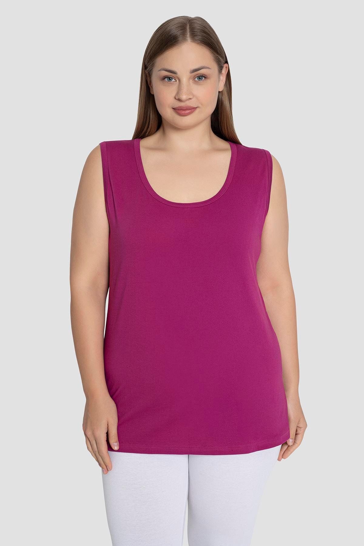 Arma Yıldız-Plus Size Plum Tank Top with Thick Straps - Cotton and Lycra 3