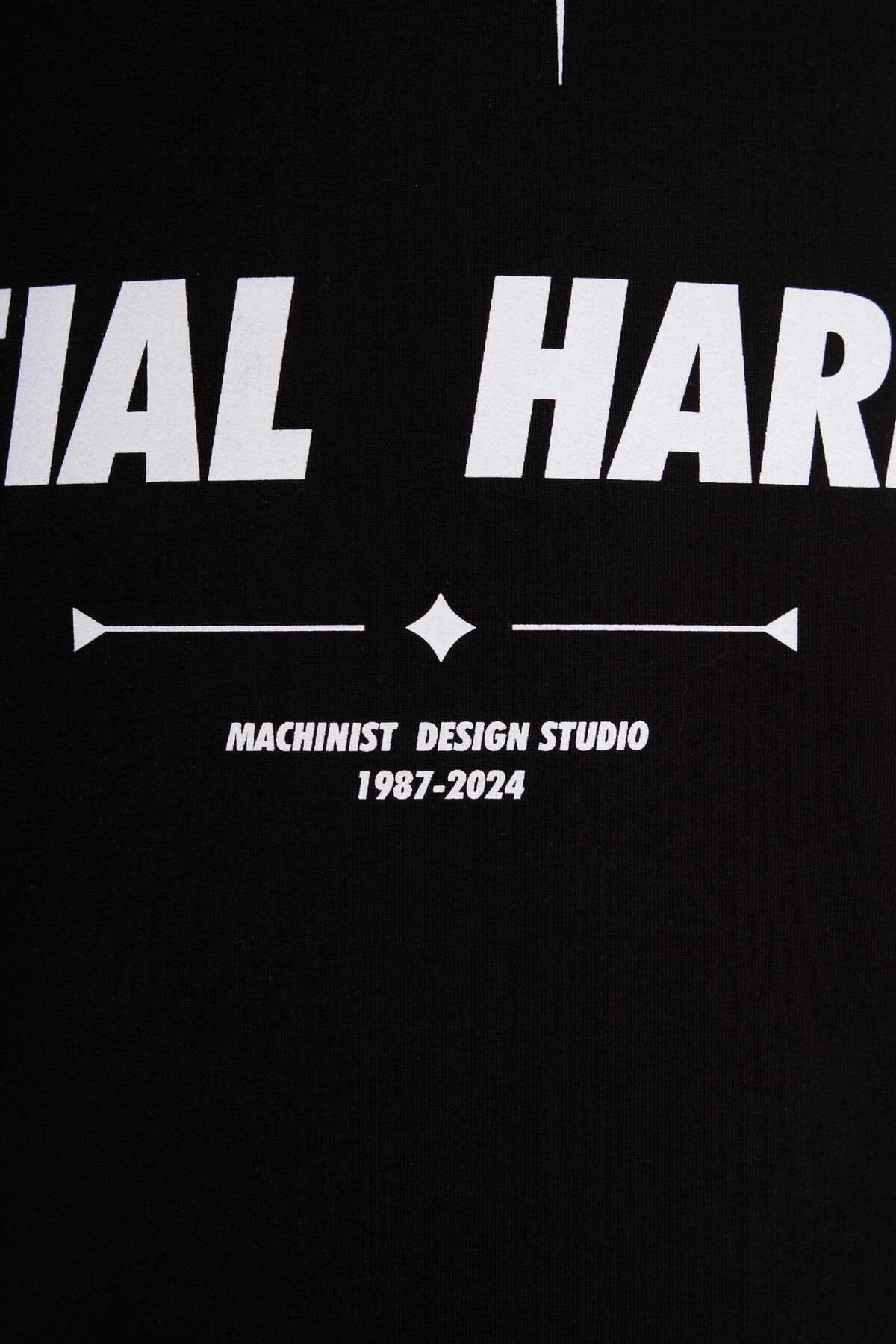 Machinist-Men's Slogan Printed Raglan Oversize Black T-Shirt 4