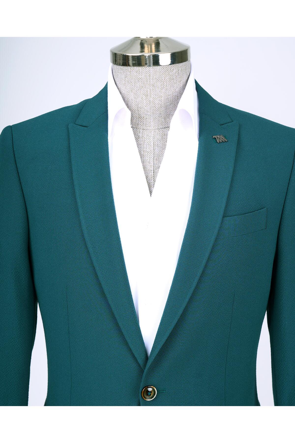 TerziAdemAltun İtalyan stil slim fit ceket pantolon takım elbise yeşil T12514 görsel 7