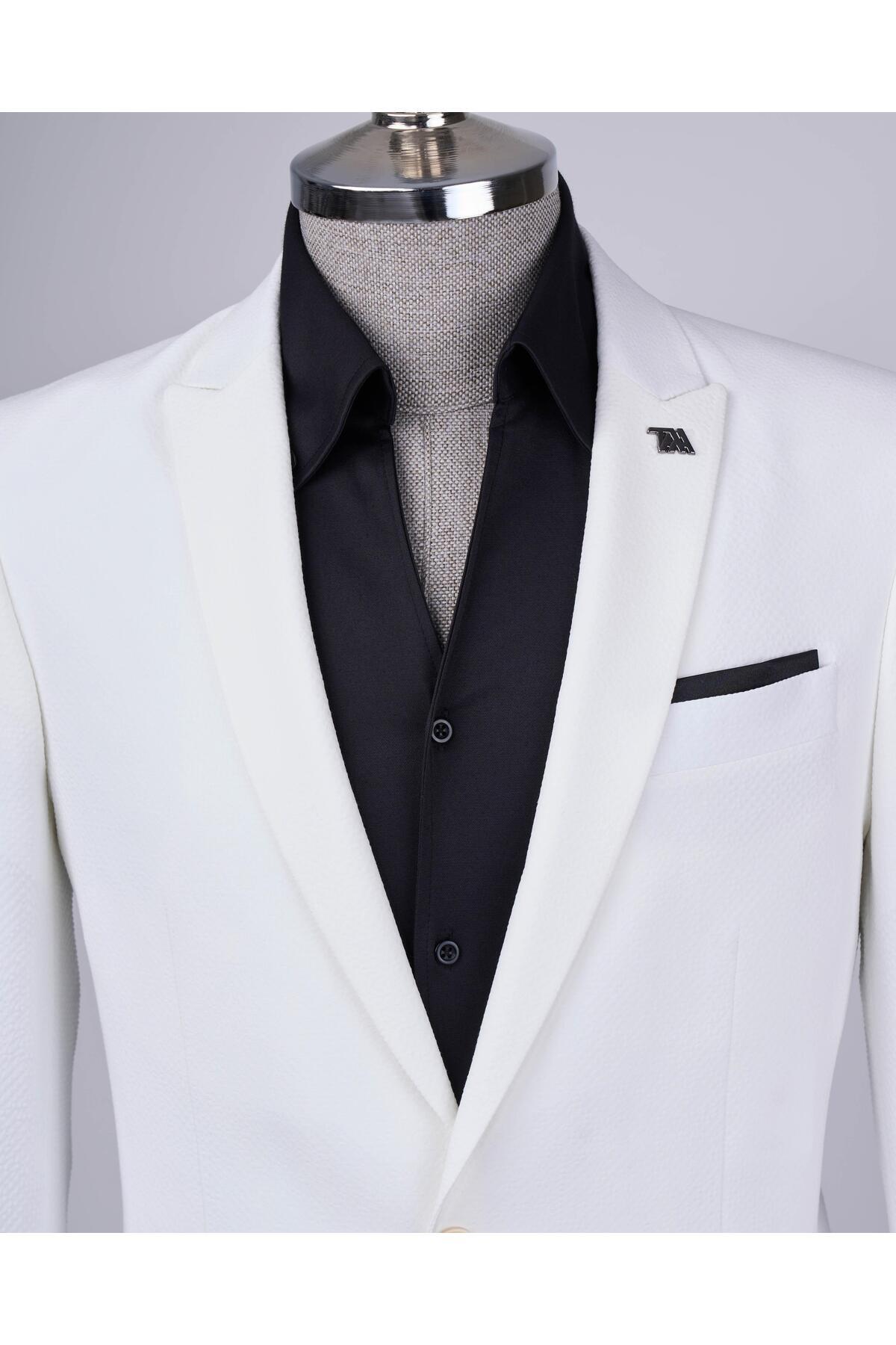 TerziAdemAltun İtalyan stil slim fit ceket pantolon takım elbise beyaz T12518 görsel 2