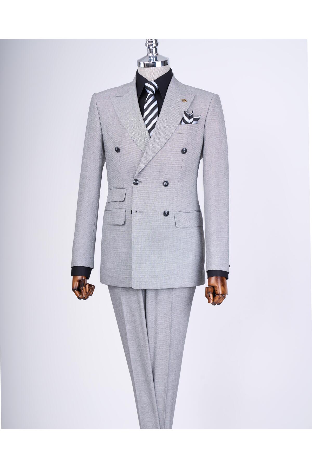 TerziAdemAltun Italian Style Slim Fit Men's Double-Breasted Jacket Pants Suit Black T12980