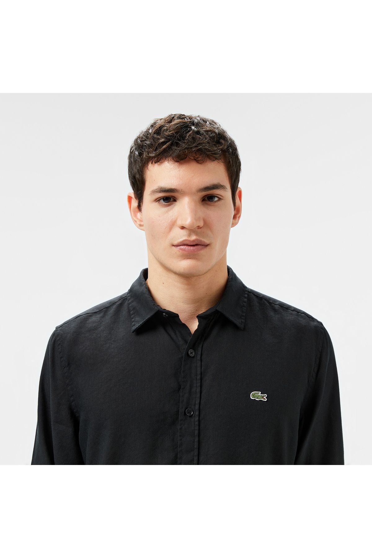 پیراهن / بلوز دکمه دار مشکی مردانه باریک اورجینال Lacoste