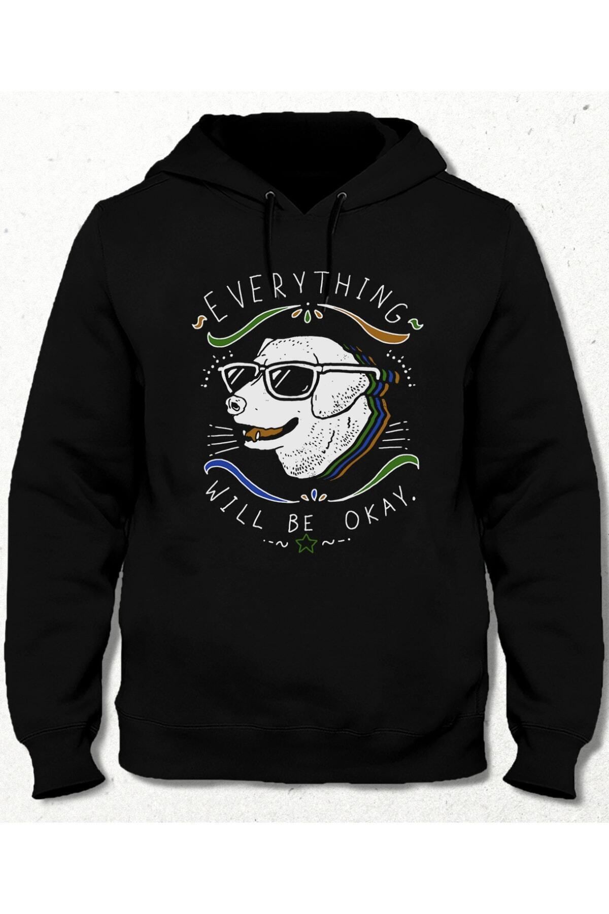 Pisa Art Unisex Cool Dog Unisex Siyah Cepsiz Kapüşonlu Sweatshirt