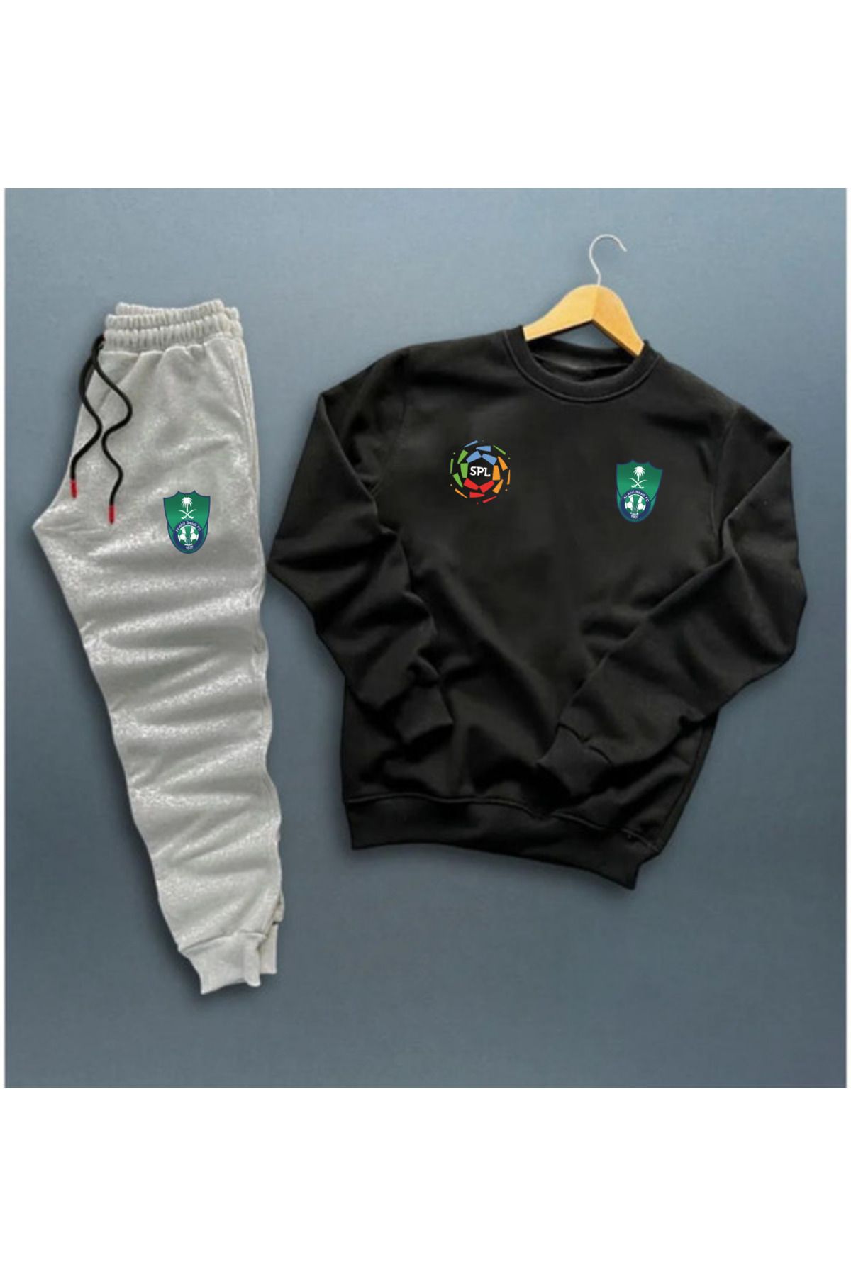Pisa Art Al-ahli Suudi Pro Ligi Özel Tasarım Yuvarlak Yaka Sweatshirt-eşofman Altı Kombini