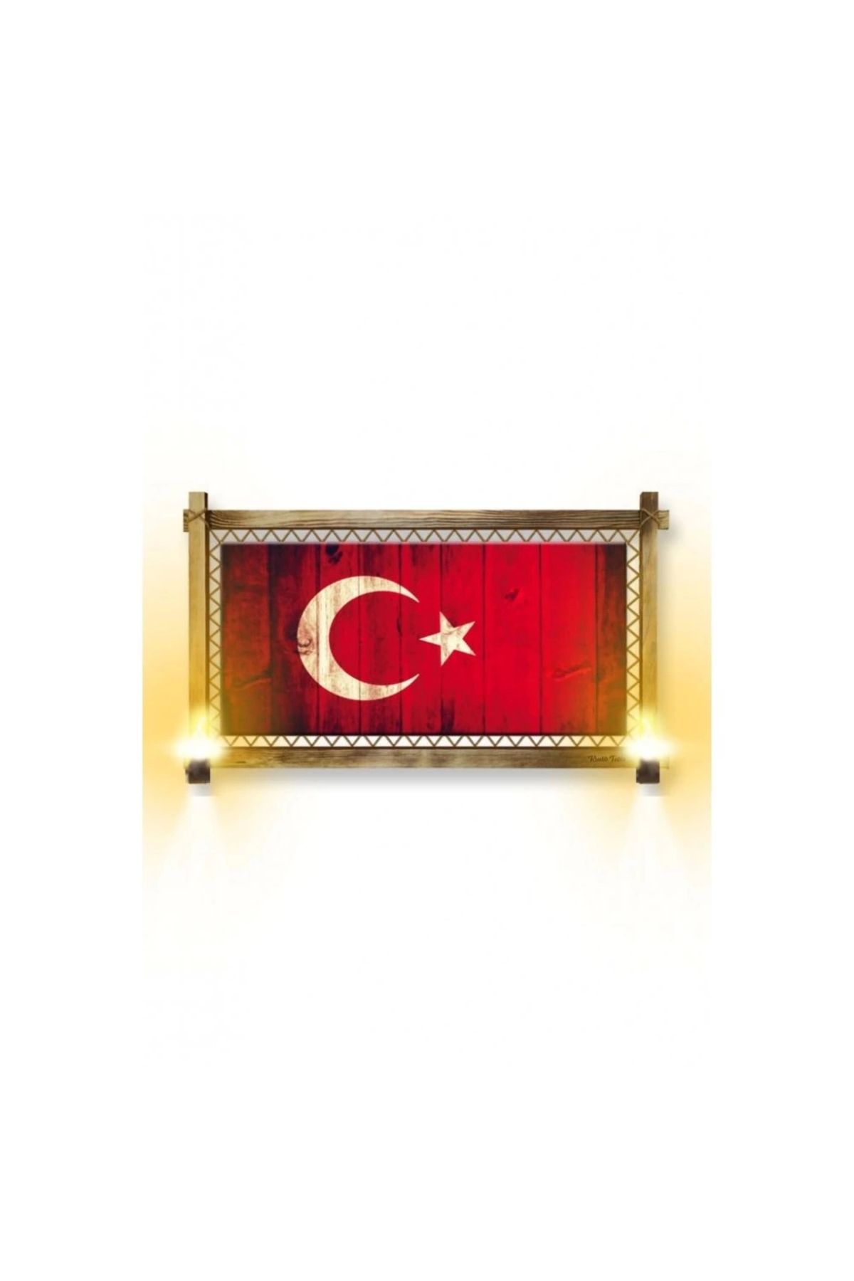 Diji Baby Kanvas Türk Bayrağı Rustik Lambalı Tablo