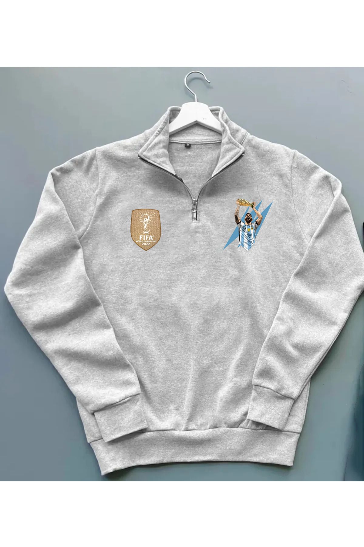 Pisa Art Messi Dünya Kupası Patch Özel Tasarım Unisex Yarım Fermuarlı Sweatshirt