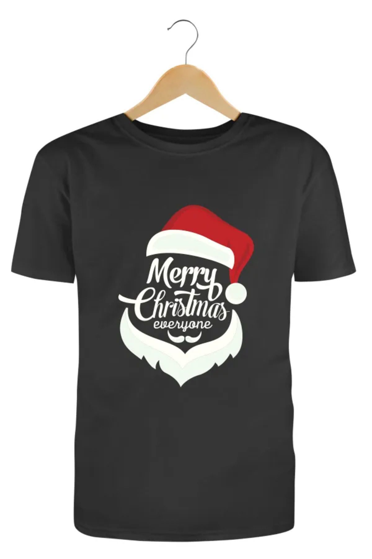 Pisa Art MERRY CHRISTMAS NOEL BABA SİYAH UNİSEX T-SHIRT