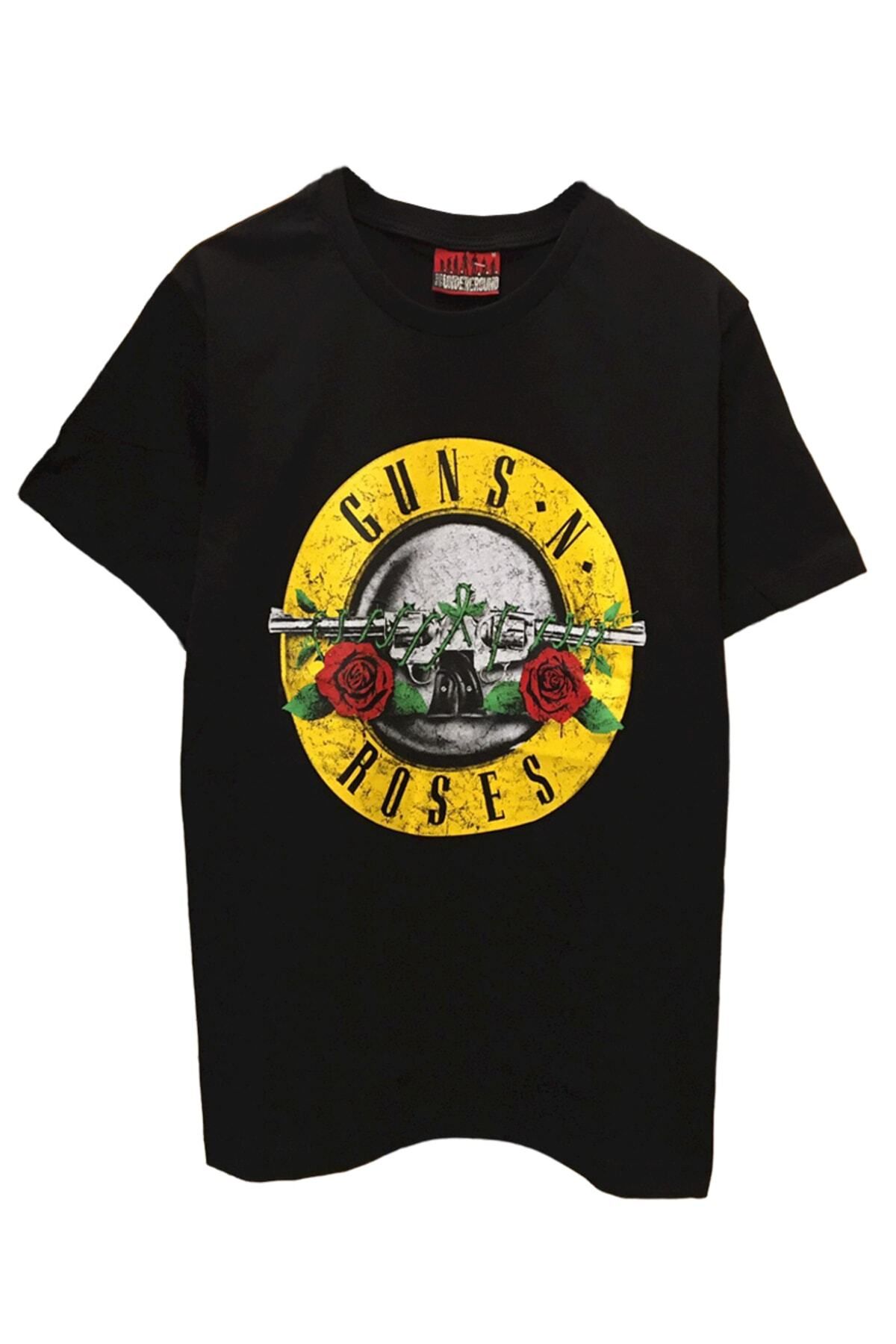 Pisa Art Unisex Sırt Baskılı Rock Müzik Guns N Roses Siyah Tişört