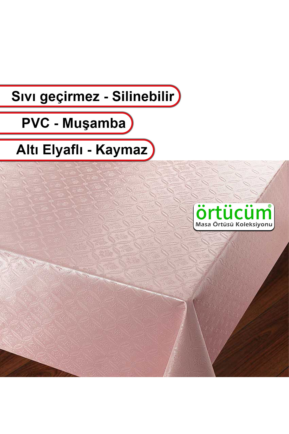 Pink Self-Patterned Lined Pvc Linoleum Tablecloth