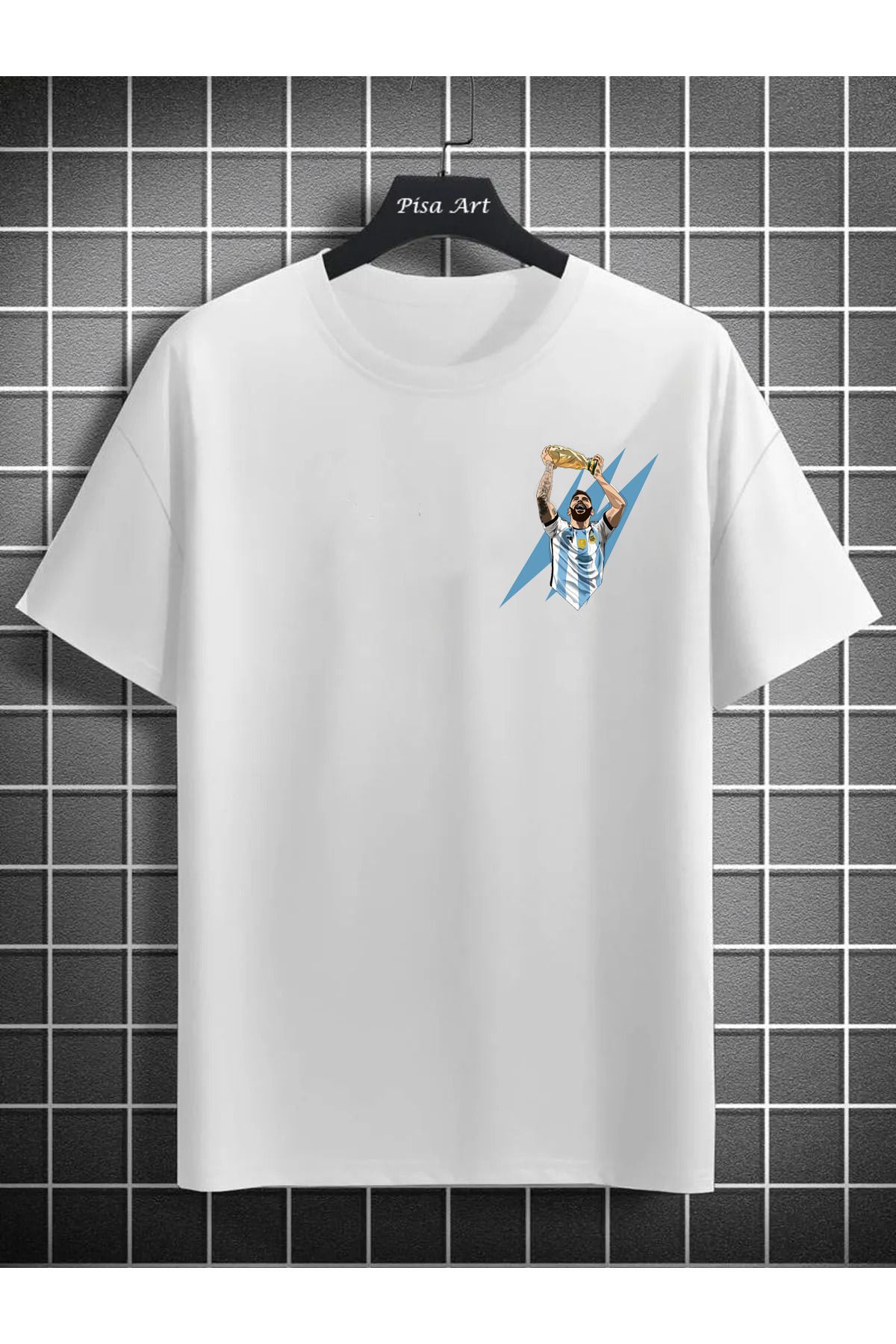 Pisa Art Lionel Messi Dünya Kupası 2022 Minimal Özel Tasarım Unisex Beyaz T-Shirt