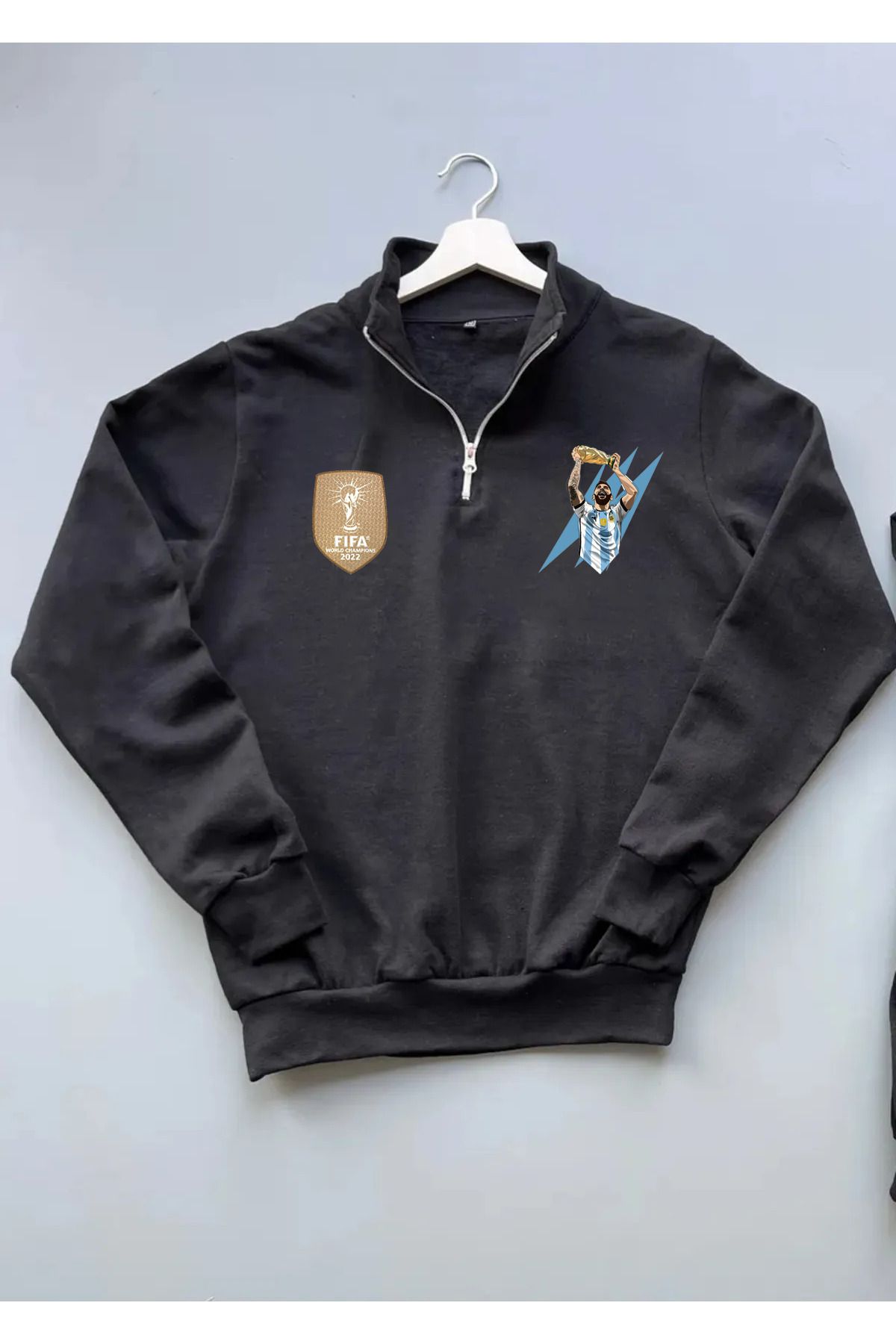 Pisa Art Messi Dünya Kupası Patch Özel Tasarım Unisex Yarım Fermuarlı Sweatshirt