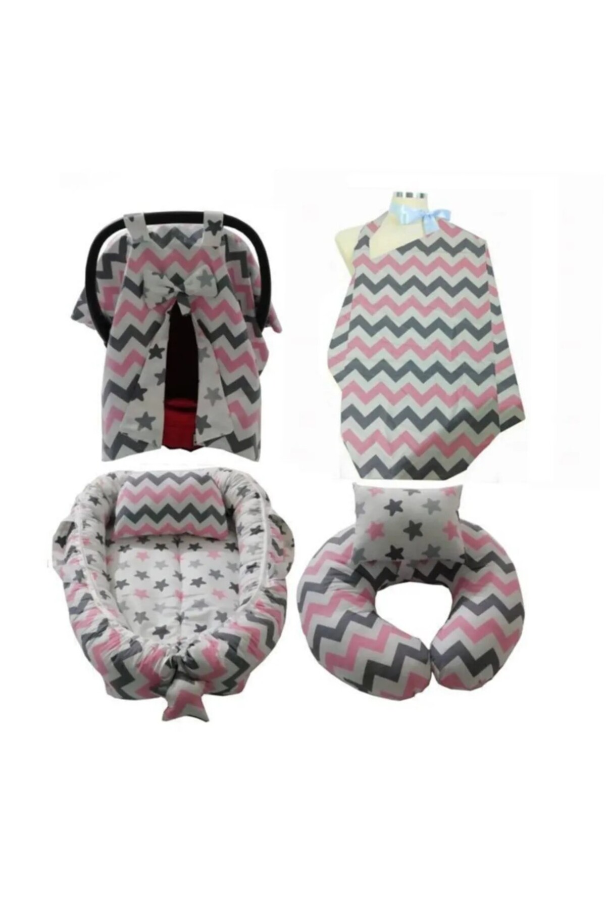 4 Baby Bebek Uyku Yatağı,emz. Destek ,puset Örtüsü ,emz.önlüğü 4 Lü Set Pembe fotoğrafı 2 (önizleme)