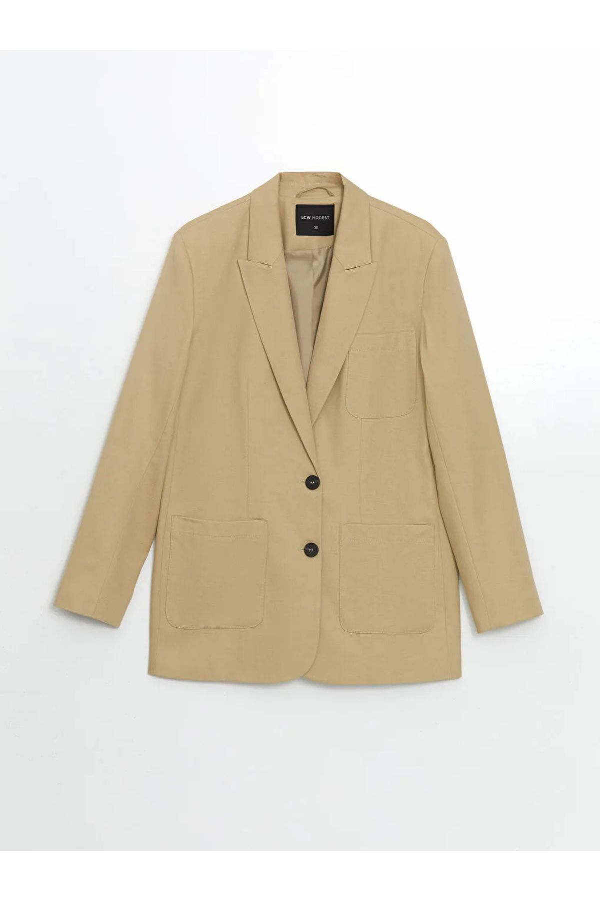 LC Waikiki-Jachetă blazer pentru femei LCW Modest în amestec de in bej - T T 5