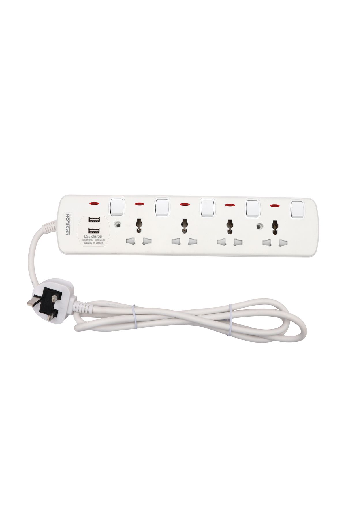 KRYPTON-Epsilon 4 Way Extension Socket with Individual Switches- ES1108| 2 Way USB Ports,2 M Cord 1