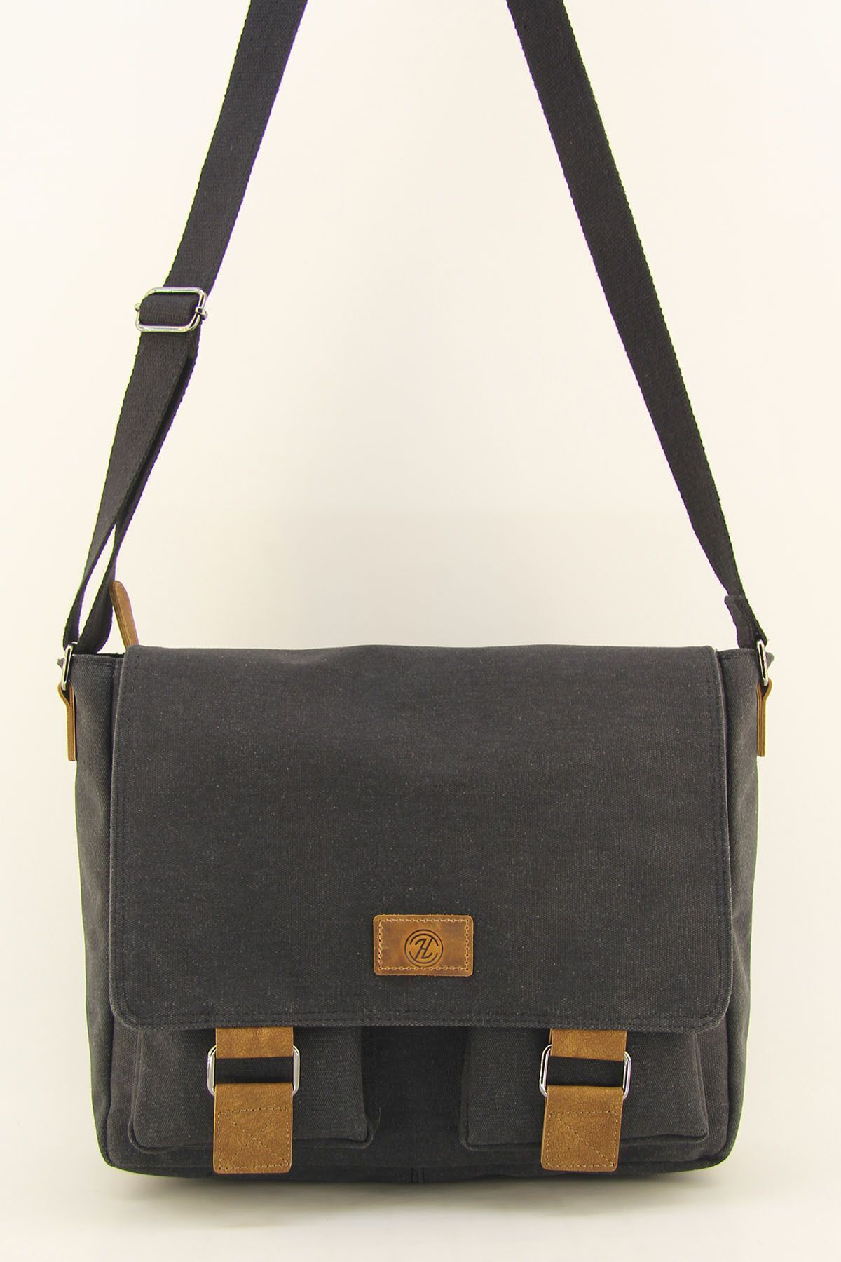 HNB  Kanvas Siyah Su Geçirmez Postacı İş Okul Evrak Laptop Çantası - Görsel 3