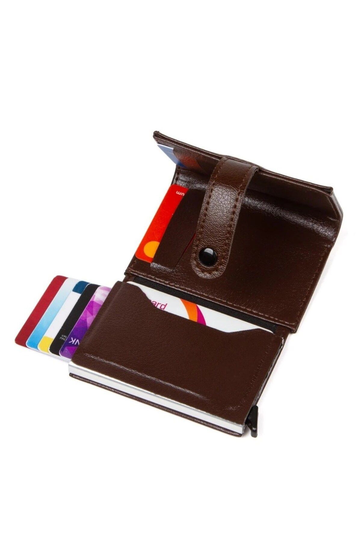 کیف پول مردانه محافظت از RFID چرمی آلومینیوم اتوماتیک کارت مکانیز و قهوه ای Newish Polo