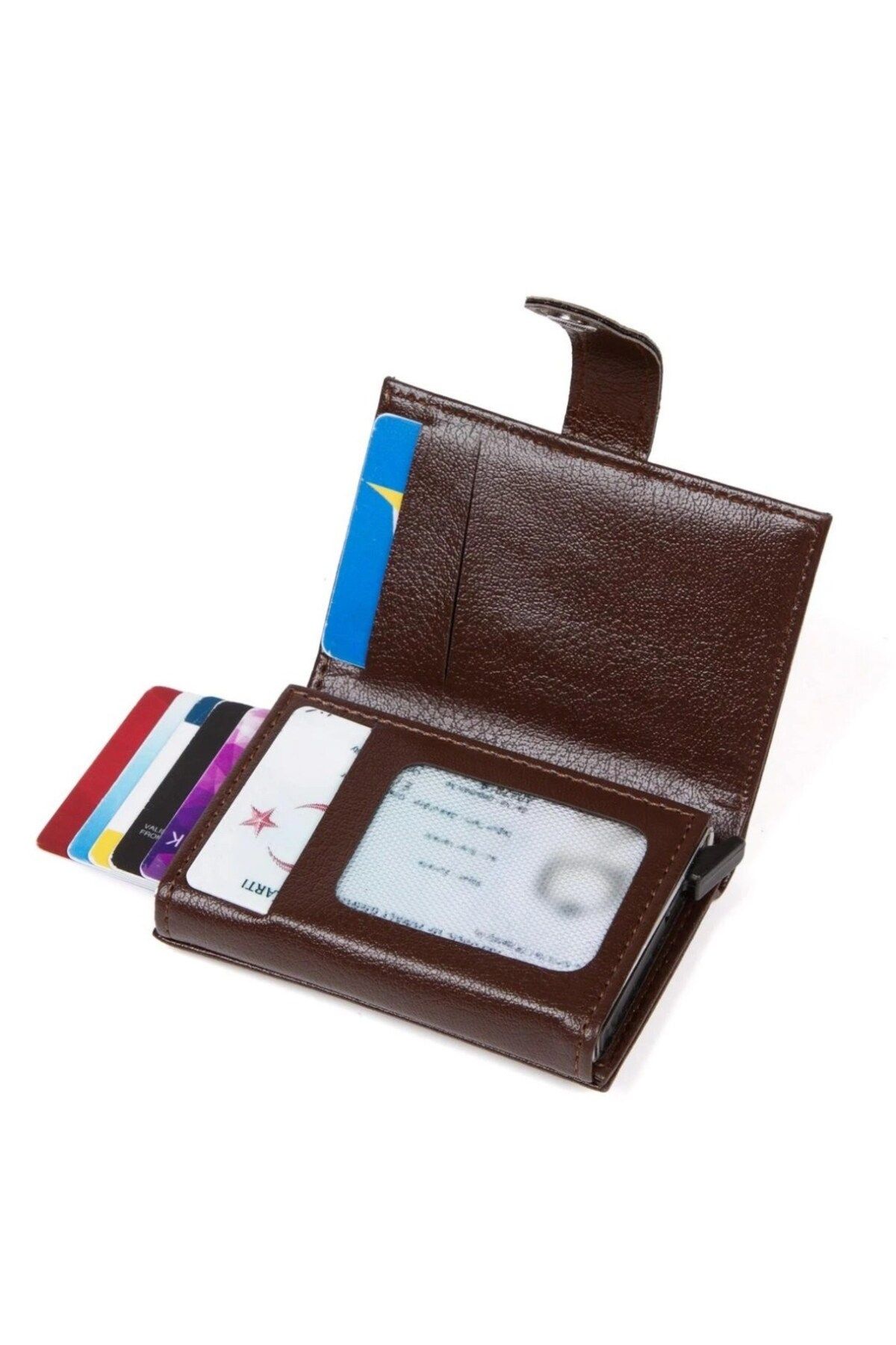 کیف پول مردانه محافظت از RFID چرمی آلومینیوم اتوماتیک کارت مکانیز و قهوه ای Newish Polo