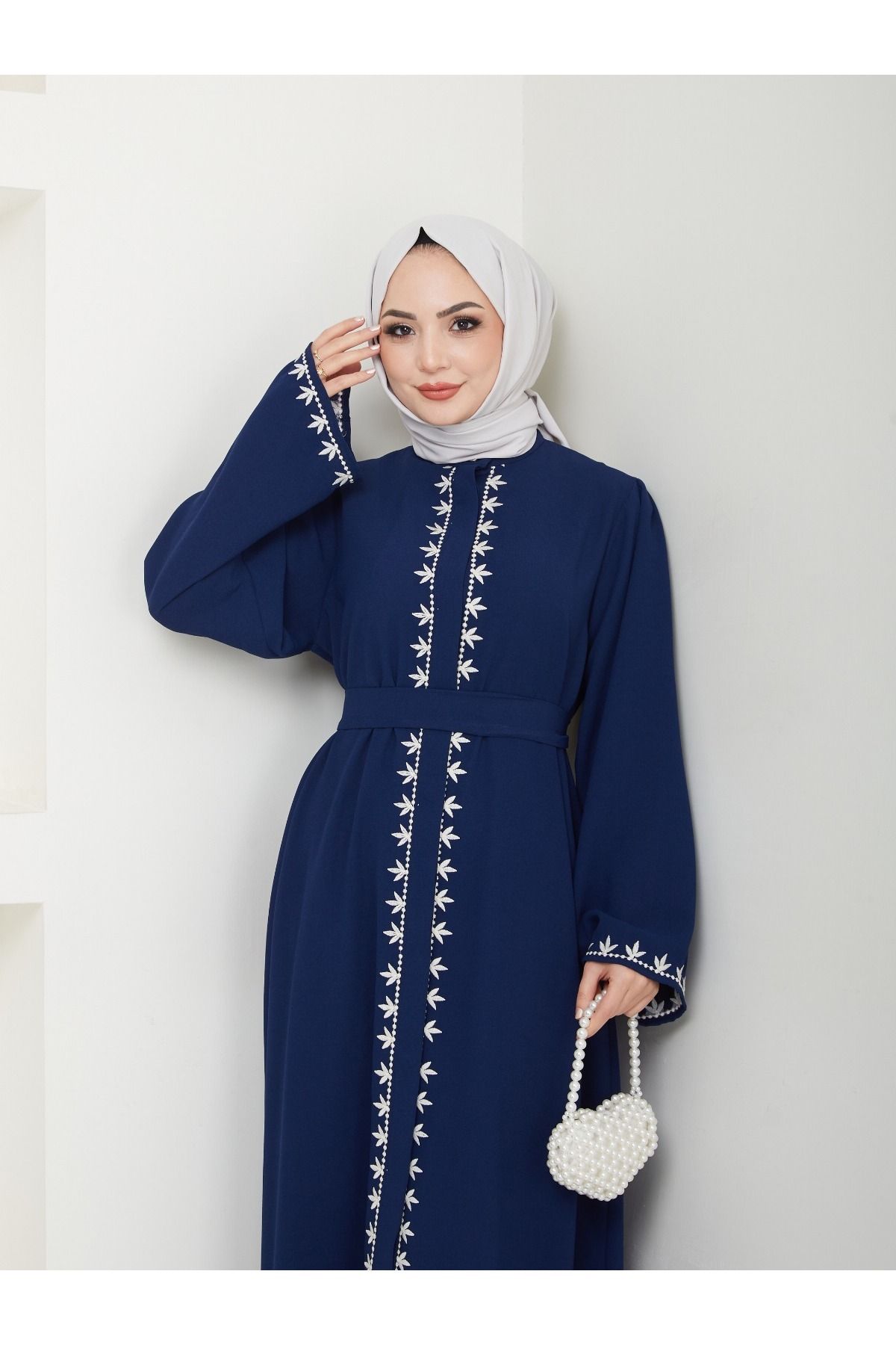 MY QILAM Îmbrăcăminte Musulmană Cu Broderie Albastru Bleumarin - Rochie De Seară Pentru Femei Ferace Femeie - 40