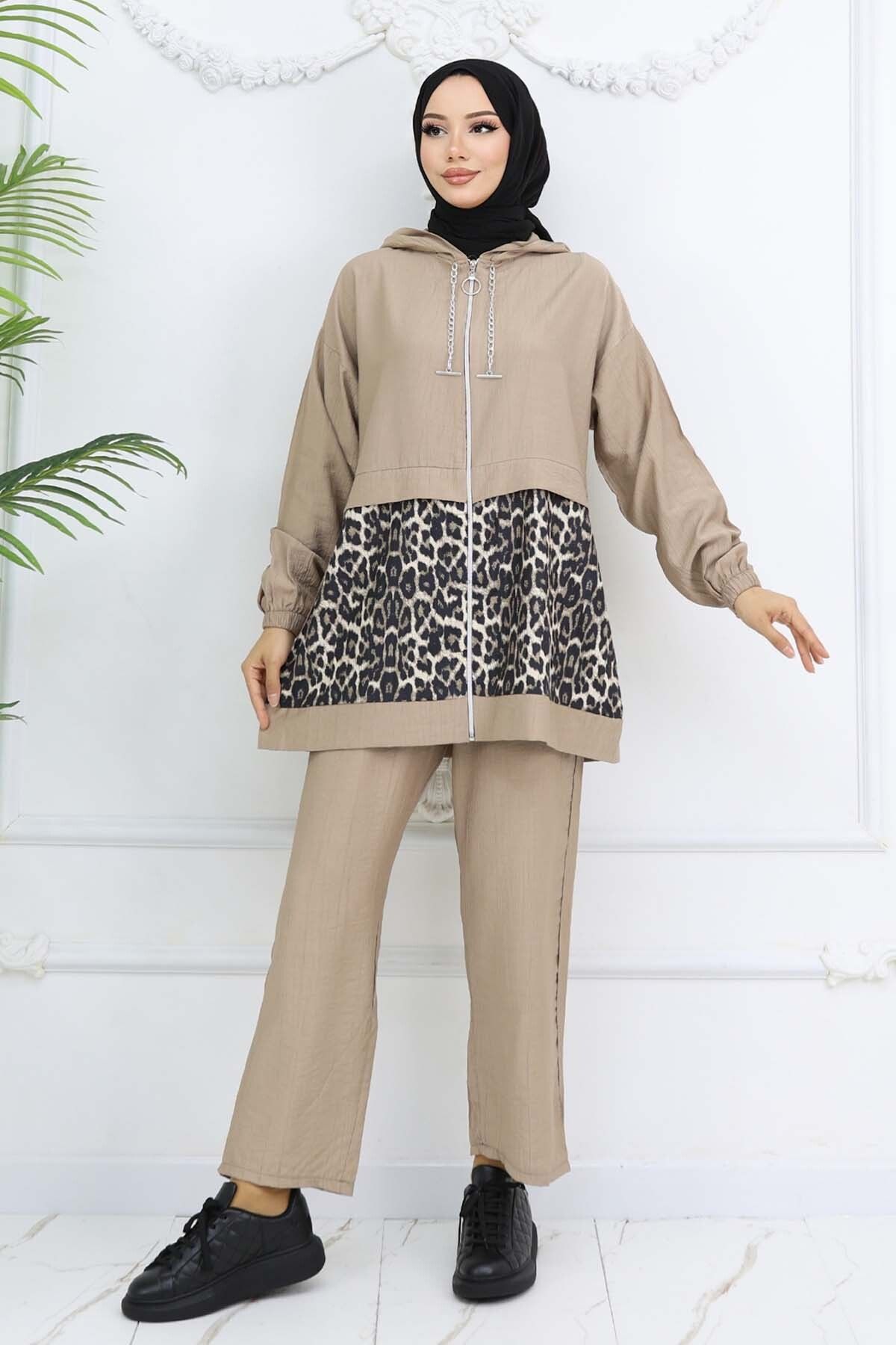 benguen-Chained Leopard Patterned Suit Mink 4748 4