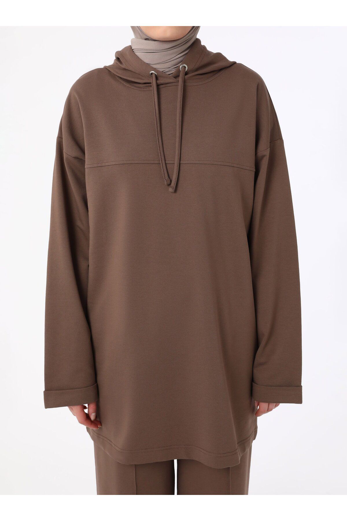Refka-Hooded Tracksuit Set with Stitching Detail - Bitter Brown - Basic 6