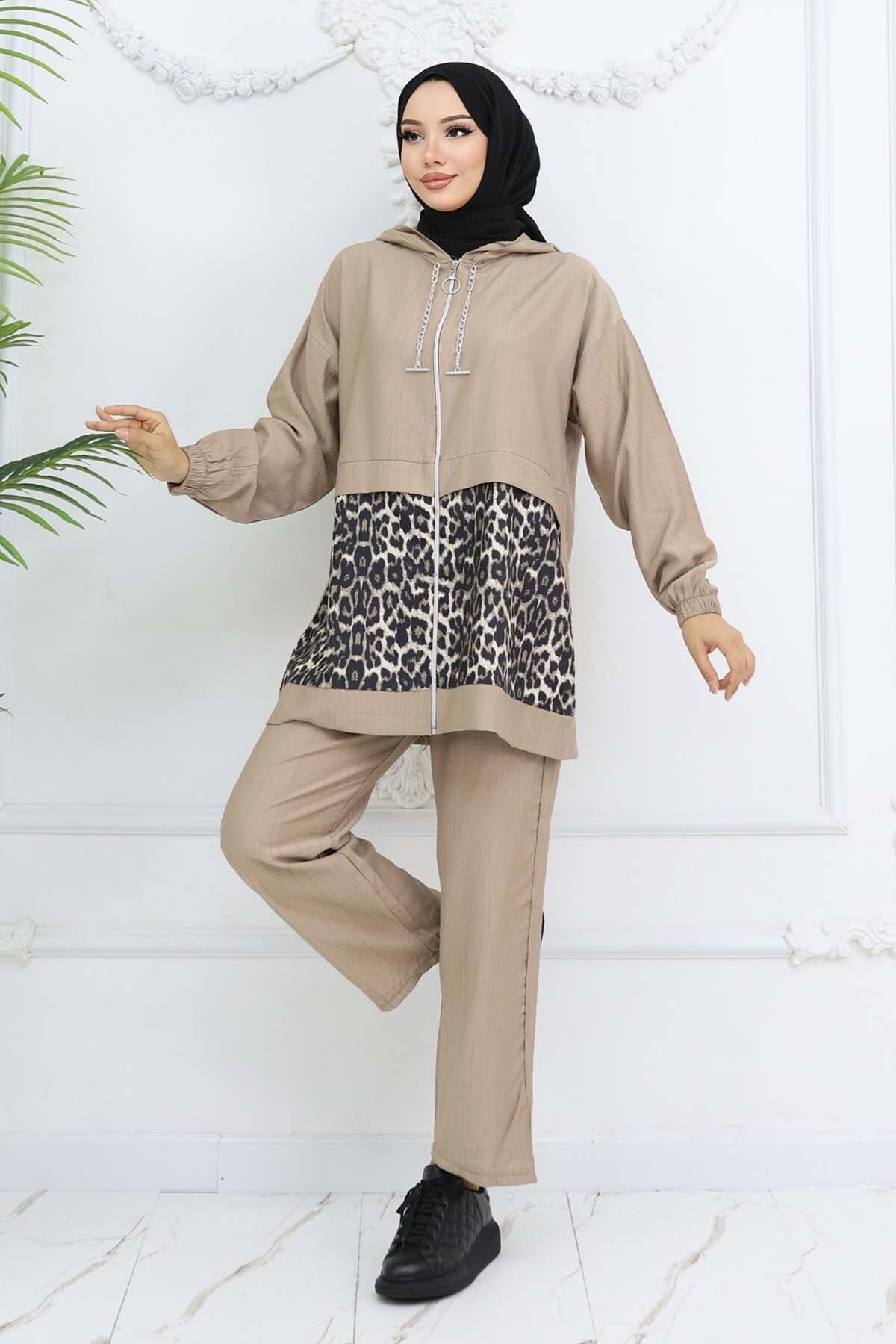 benguen-Chained Leopard Patterned Suit Mink 4748 5
