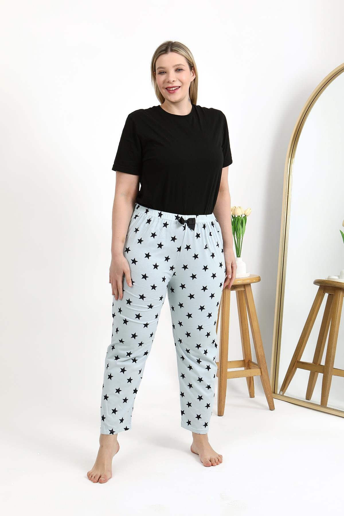 Akbeniz-Strong Women's Bottom Pajamas Plus Size, Cotton Ice Blue 27557 3