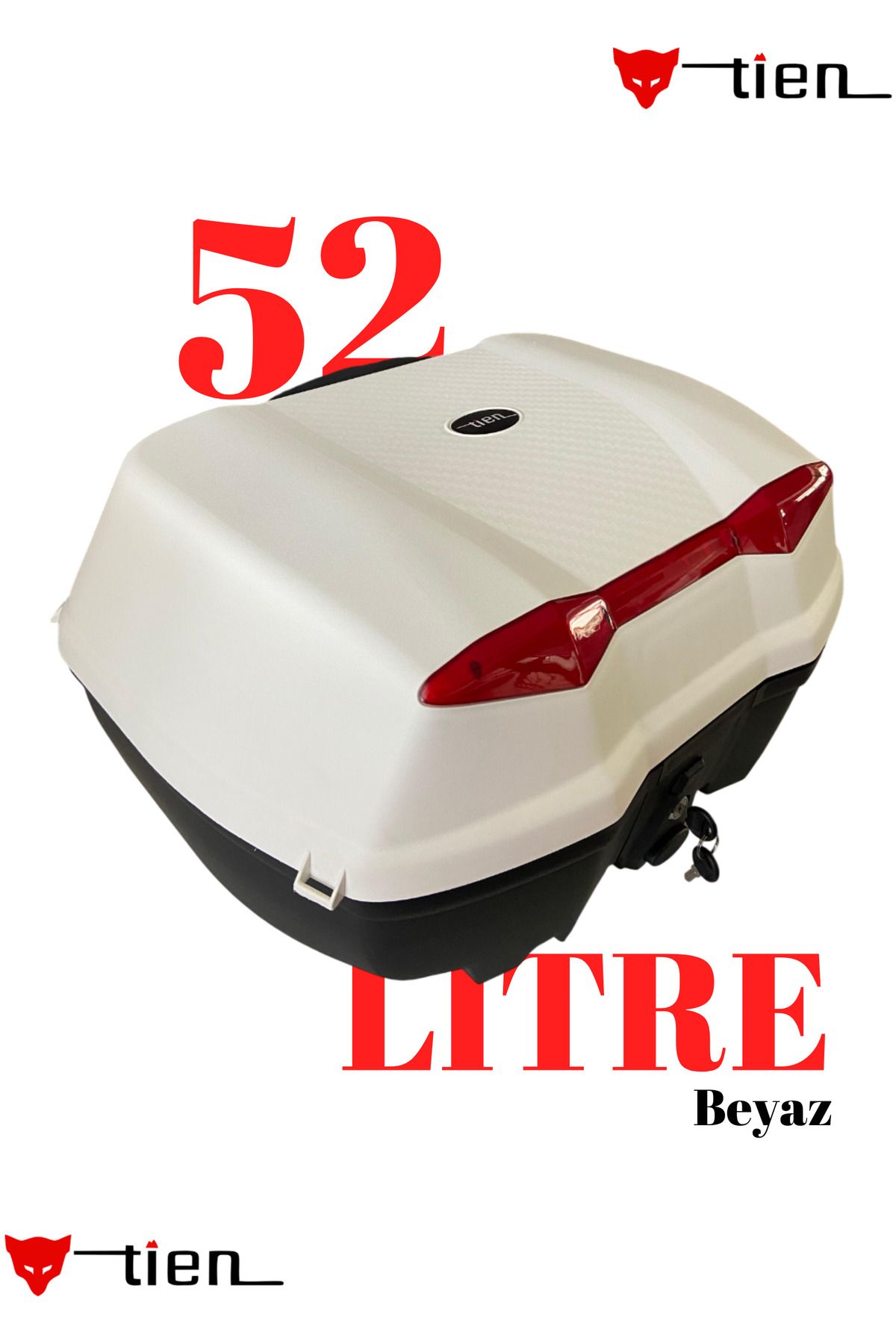 TİEN MOTOR Tien 52 Litre Motosiklet Çantası (Beyaz) - OTOMATİK KİLİT (Sırt Dayama Pedi Dahil)