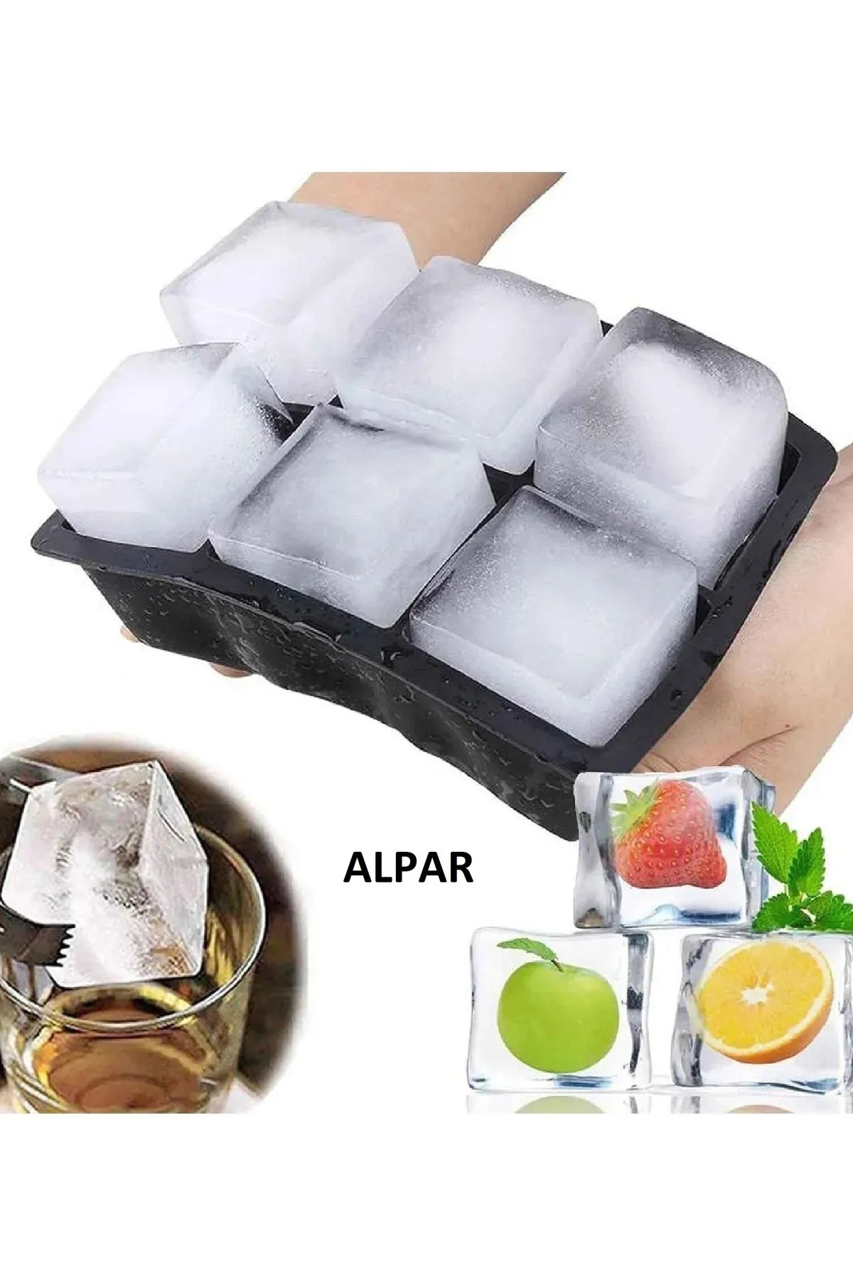 1 Adet XL Buz Kalıbı 6 Bölmeli Silikon Kare Buz Kalıbı Viski, Kokteyl, İçecek Buz Kalıbı Kapaksız