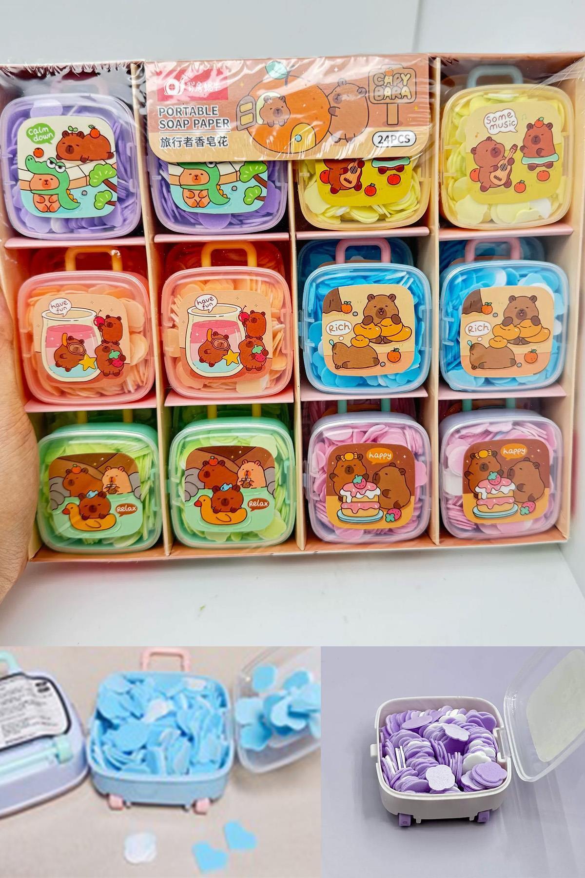 Patladı Gitti-6 Boxes of Capybara Suitcase Designed 1200 Sheets Perfumed Melting Mini Paper Soap Hand Soap 5