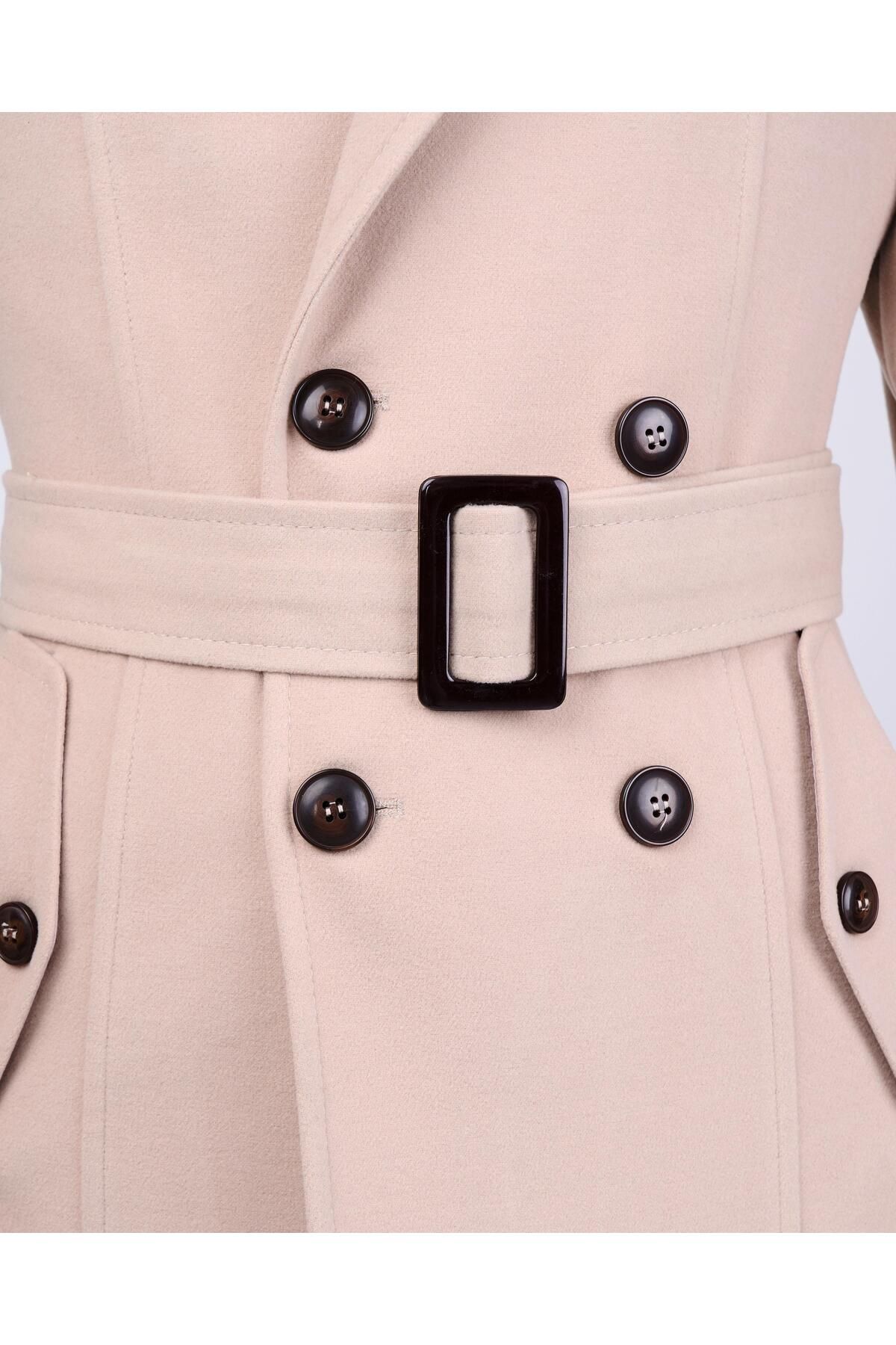 TerziAdemAltun-Men's Italian Style Beige Short Stamp Trench Coat Coat - T13324 6