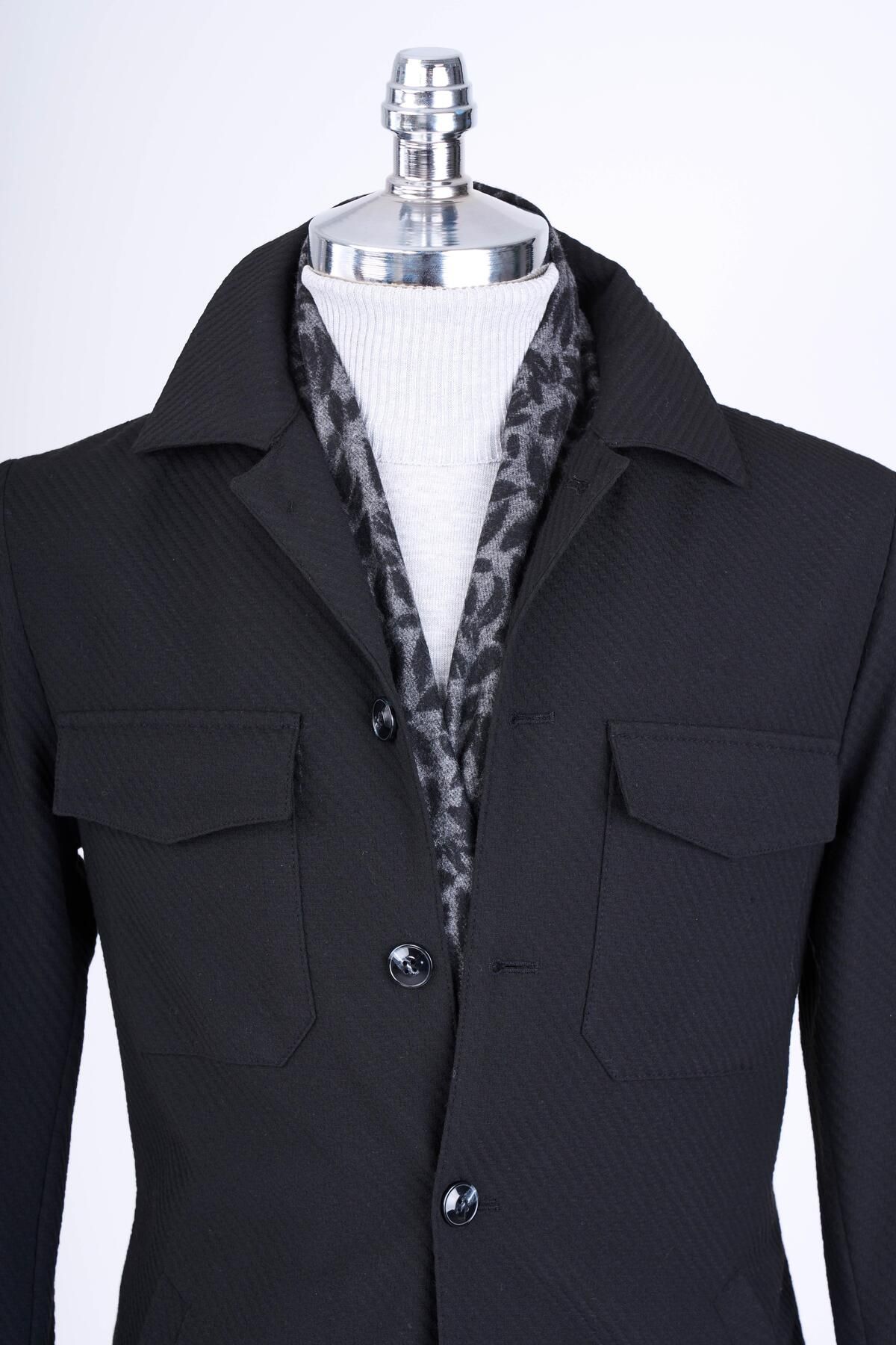 TerziAdemAltun-Jachetă sport sezonieră slim fit în stil italian, neagră T13090 2