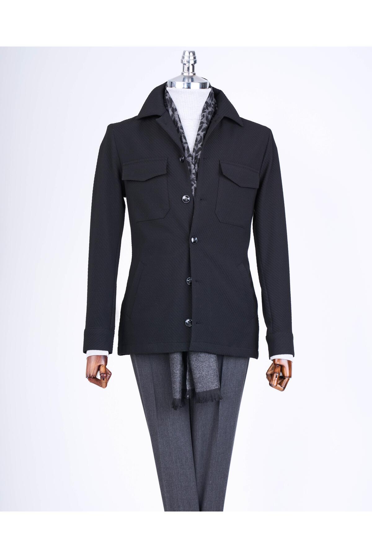 TerziAdemAltun-Jachetă sport sezonieră slim fit în stil italian, neagră T13090 3