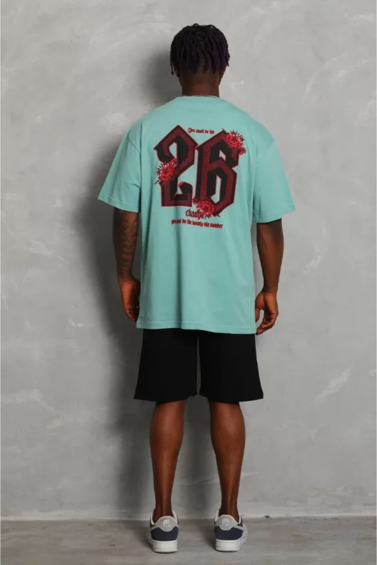 Albayrak Unisex Oversize Baskılı Bisiklet Yaka T-Shirt - Mint Yeşili