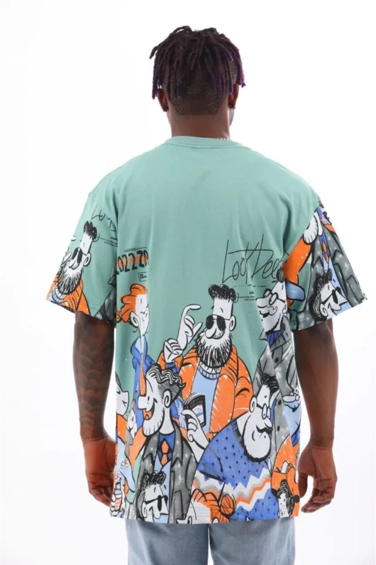 Albayrak Unisex Oversize Baskılı Bisiklet Yaka T-Shirt - Mint Yeşili