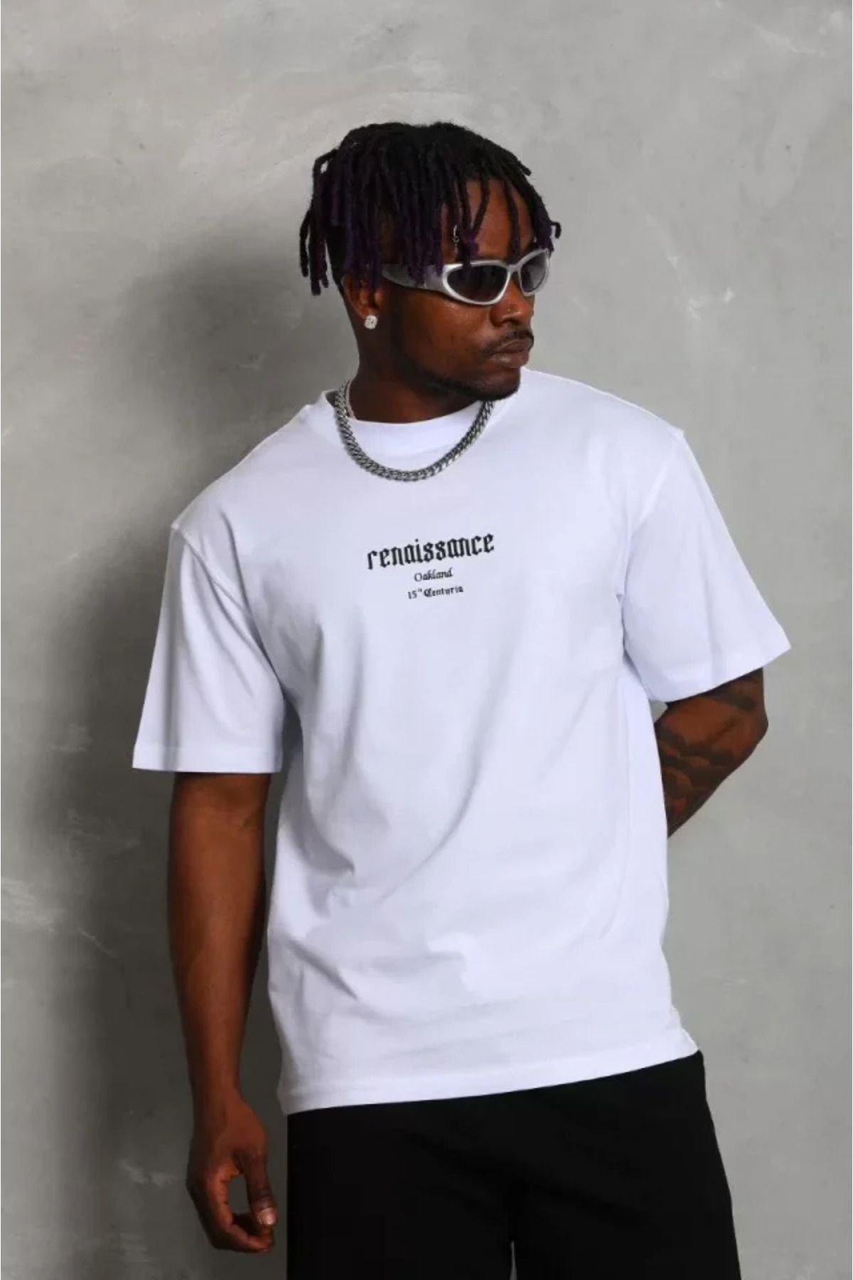 Albayrak Unisex Oversize Baskılı Bisiklet Yaka T-Shirt - Beyaz