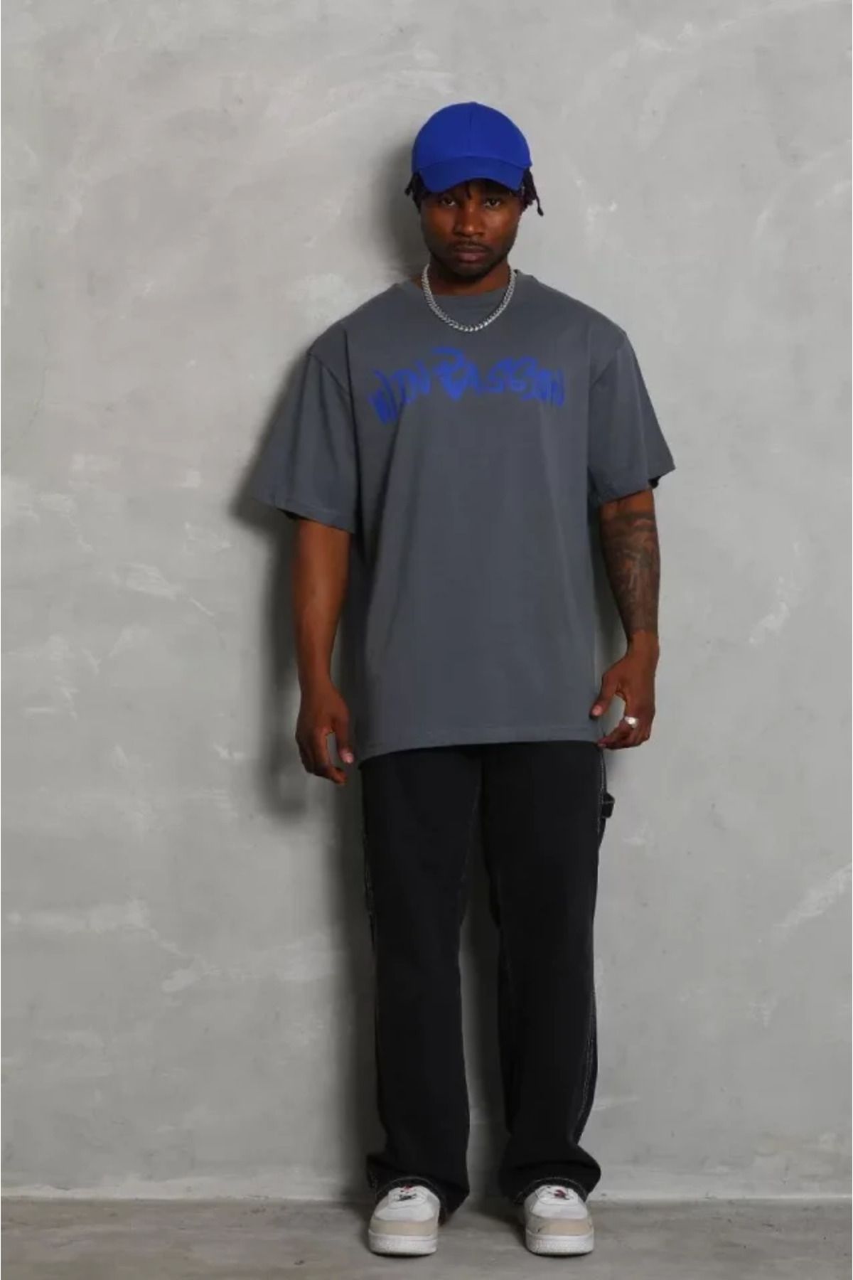 vivenza Unisex Oversize Baskılı Bisiklet Yaka T-Shirt - Füme