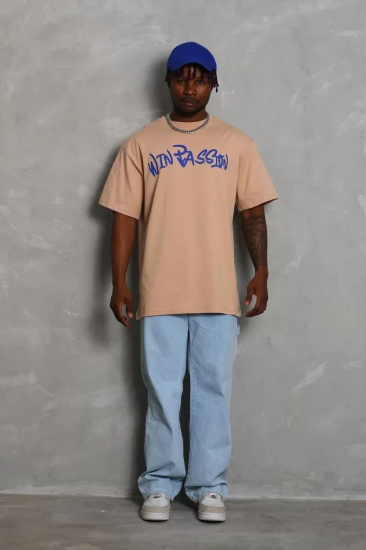 ModaCity-Beige Unisex Oversize Crew Neck T-Shirt - Printed 2