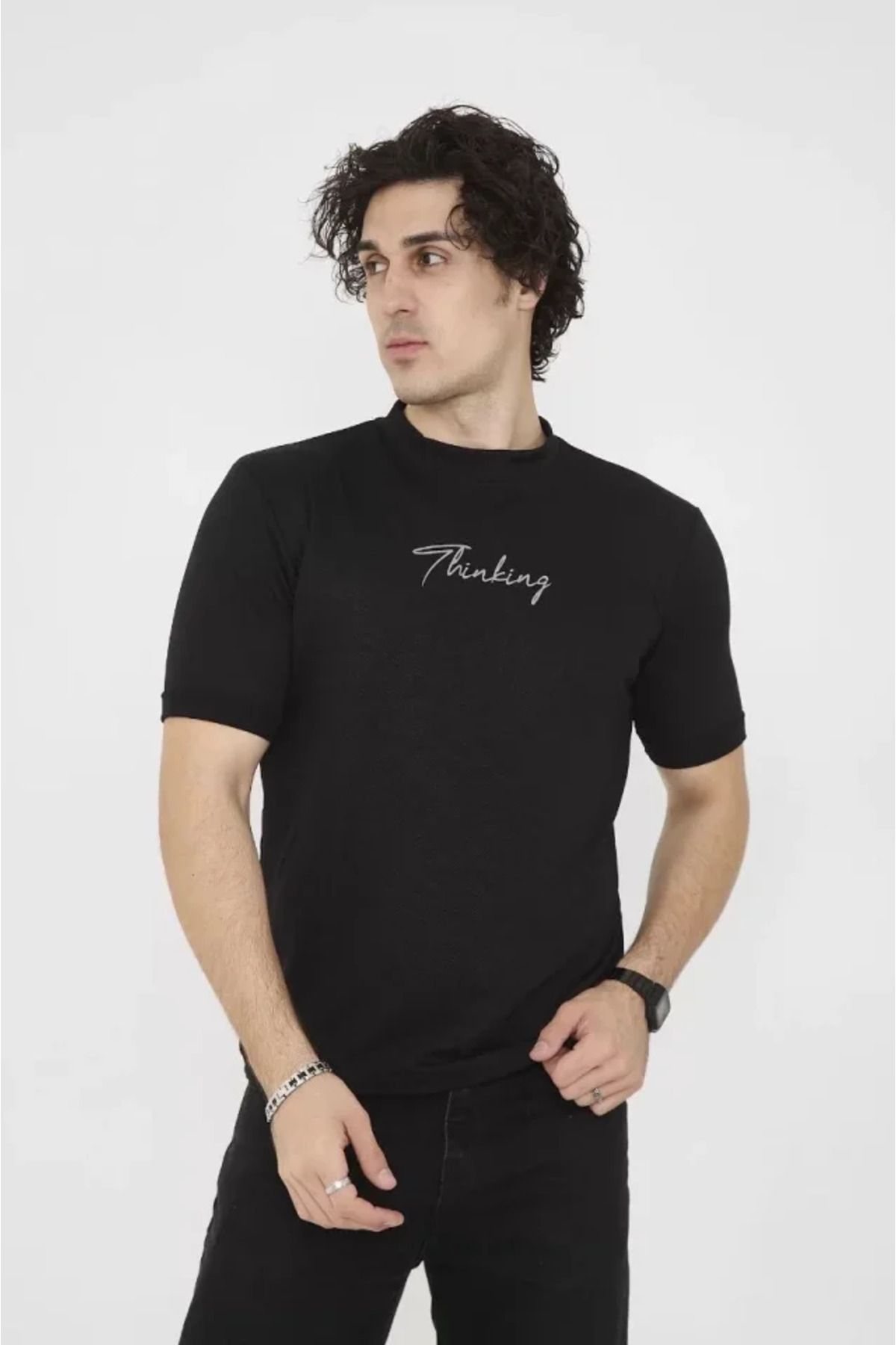 Albayrak Unisex Bisiklet Yaka Slim Fit T-Shirt- Siyah