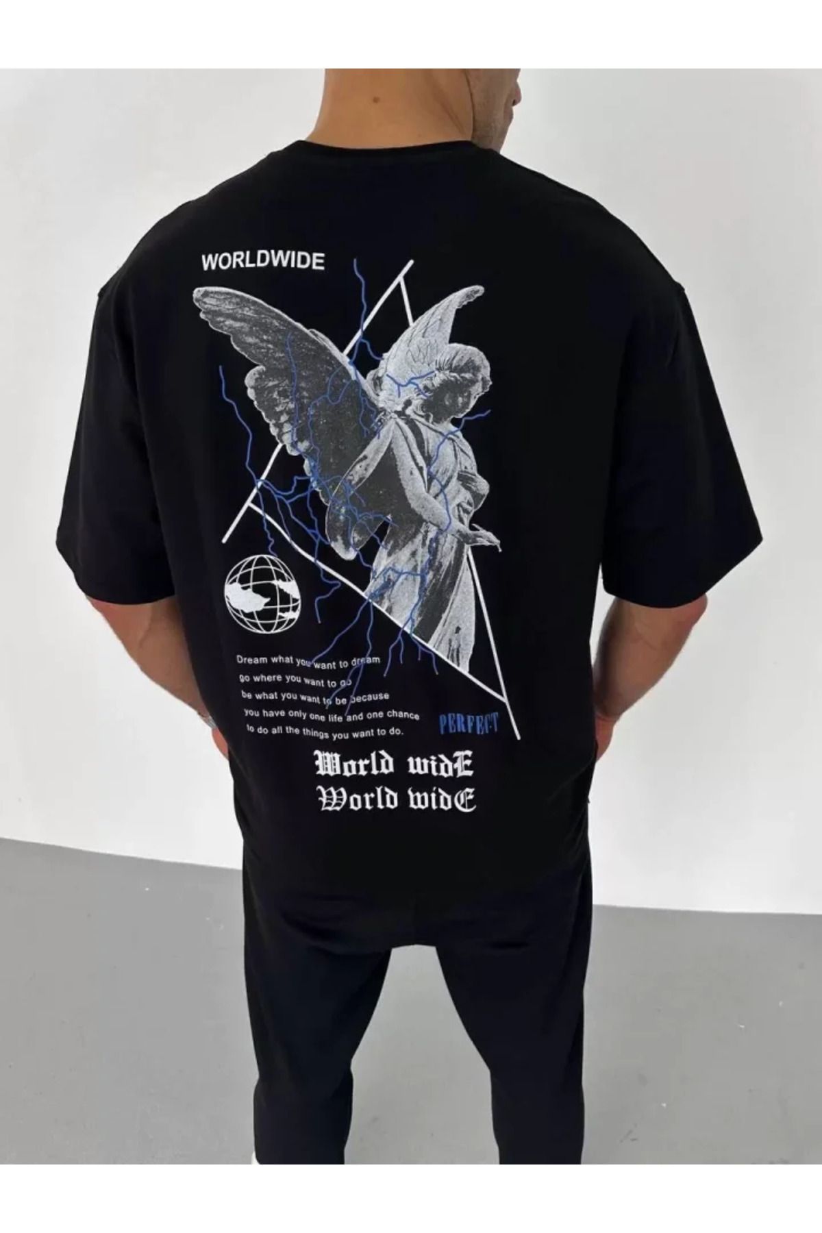 Albayrak Unisex Bisiklet Yaka Baskılı Oversize T-Shirt - Siyah