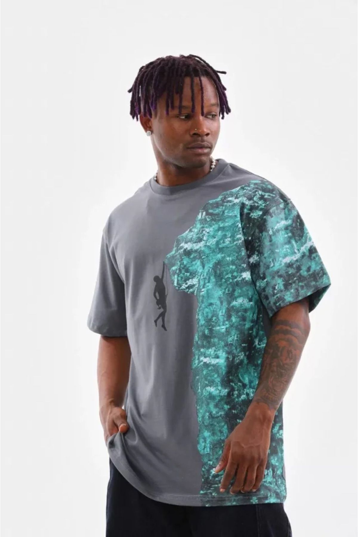 jupiter global bazaar Bisiklet Baskılı Oversize T-Shirt - Gri