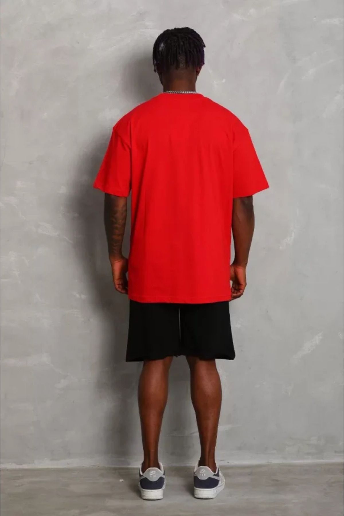 Albayrak Unisex Oversize Düz Bisiklet Yaka T-Shirt - Kırmızı