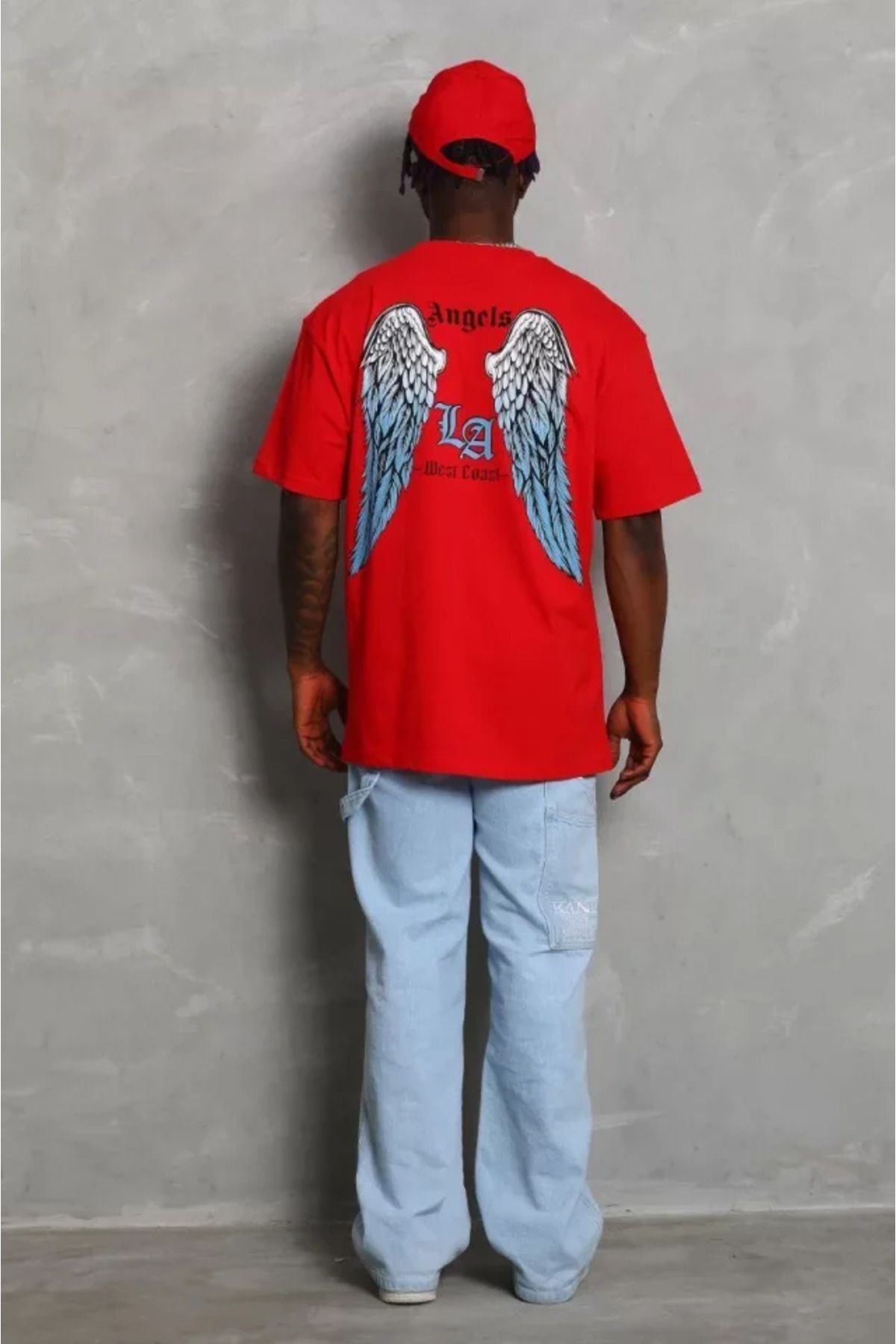 Albayrak Unisex Oversize Baskılı Bisiklet Yaka T-Shirt - Kırmızı