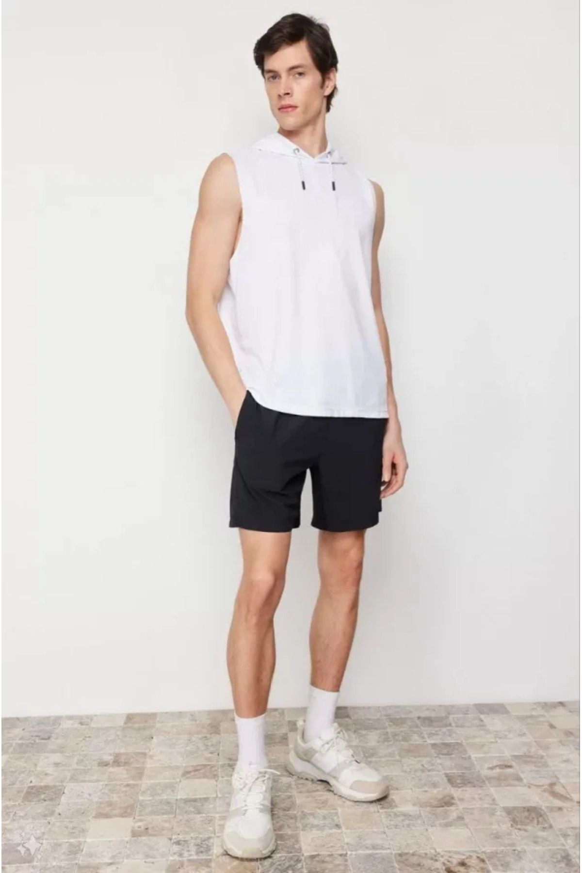 theElitist Unisex Kapşonlu Kolsuz Düz Oversize T-shirt - Beyaz