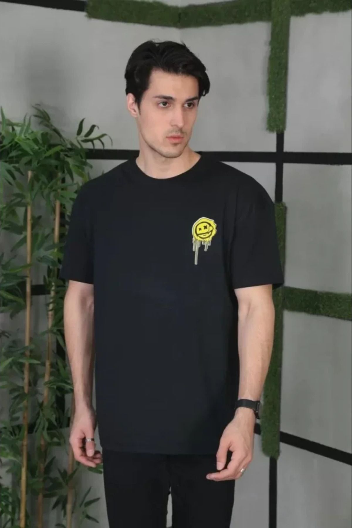 Albayrak Unisex Bisiklet Yaka Baskılı Oversize T-Shirt - Siyah