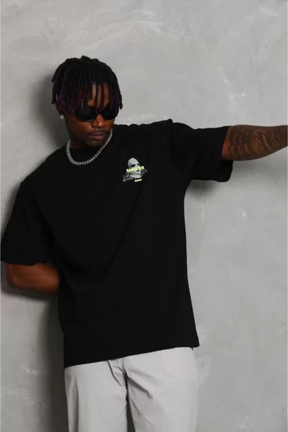 Albayrak Unisex Oversize Baskılı Bisiklet Yaka T-Shirt - Siyah