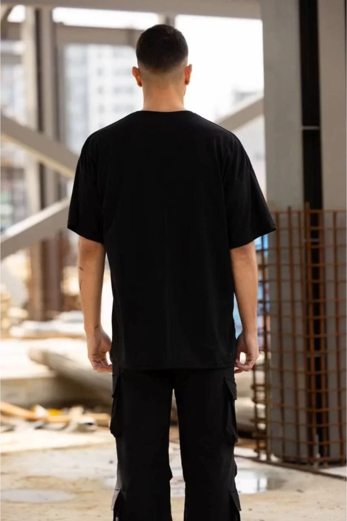 Albayrak Unisex Bisiklet Yaka Baskılı Oversize T-Shirt - Siyah