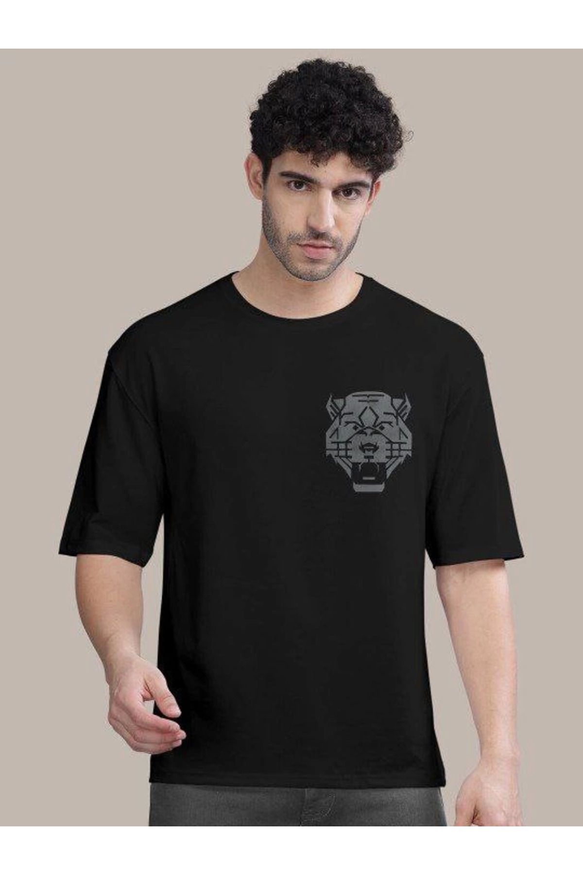 Albayrak Erkek Baskılı Oversize T-shirt - Siyah